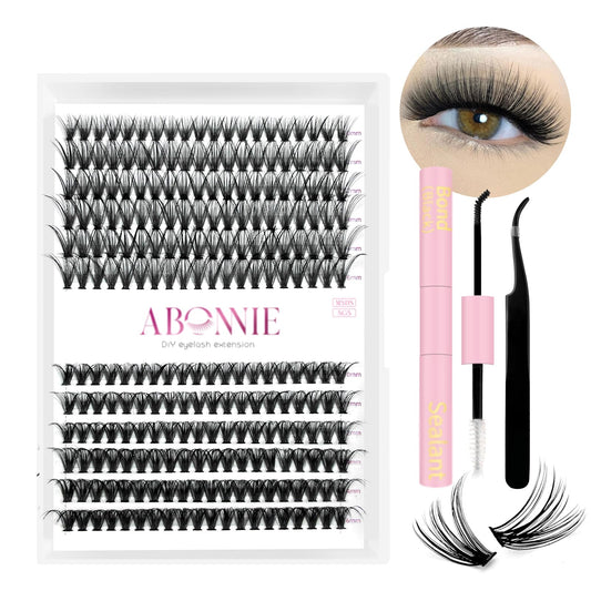 ABONNIE DIY Lash Extension Kit,Cluster lash Extensions Kit, 10-16mm Mix Wispy Lash Clusters,30D+40D D Curl Lash Cluster Kit with Bond and Seal and Tweezer, Fluffty Lash at Home Lash Extension Kit