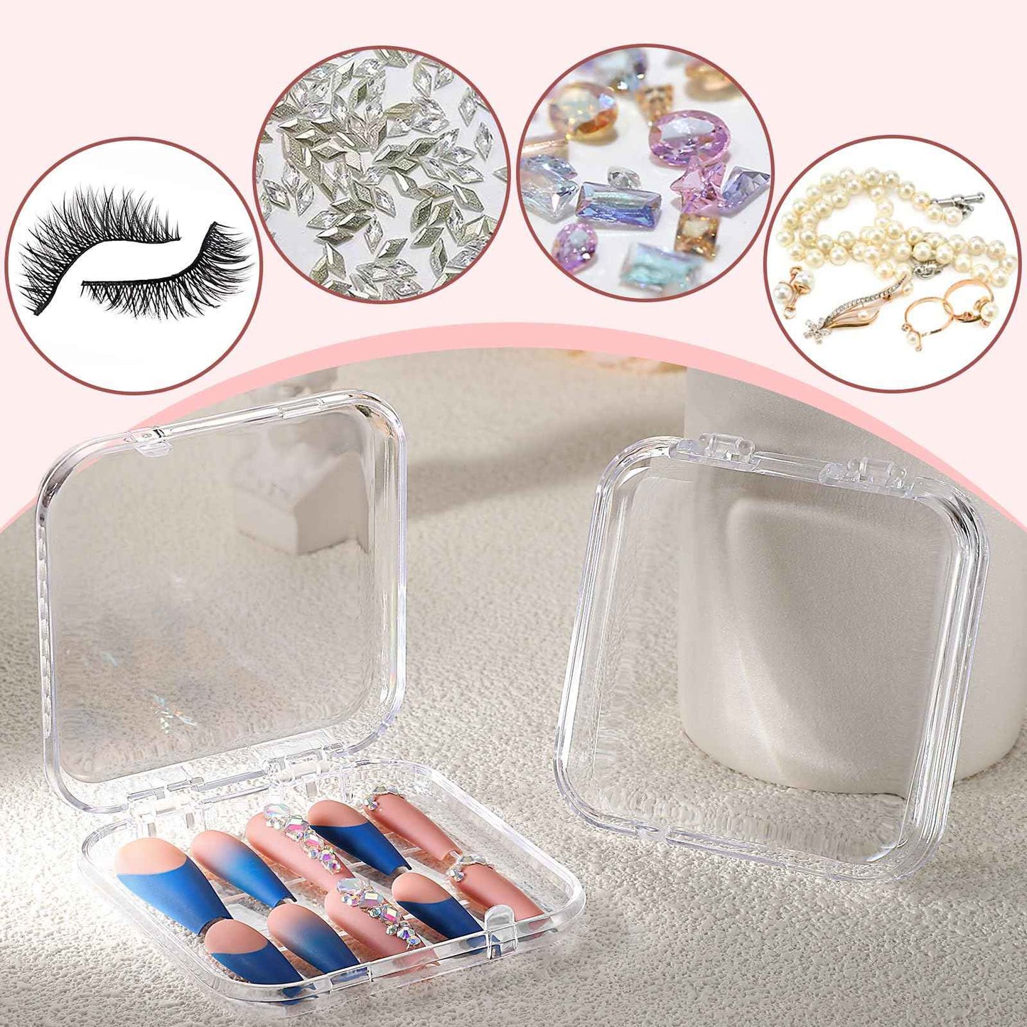 Noverlife 27 Set Press-On Nail Packaging Display Box w/ Adhesive Tape, 3x3" Clear Fake Nail Storage Container