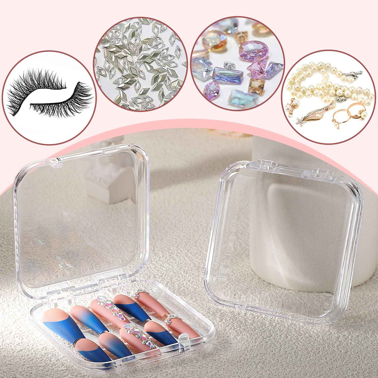 Noverlife 27 Set Press-On Nail Packaging Display Box w/ Adhesive Tape, 3x3" Clear Fake Nail Storage Container
