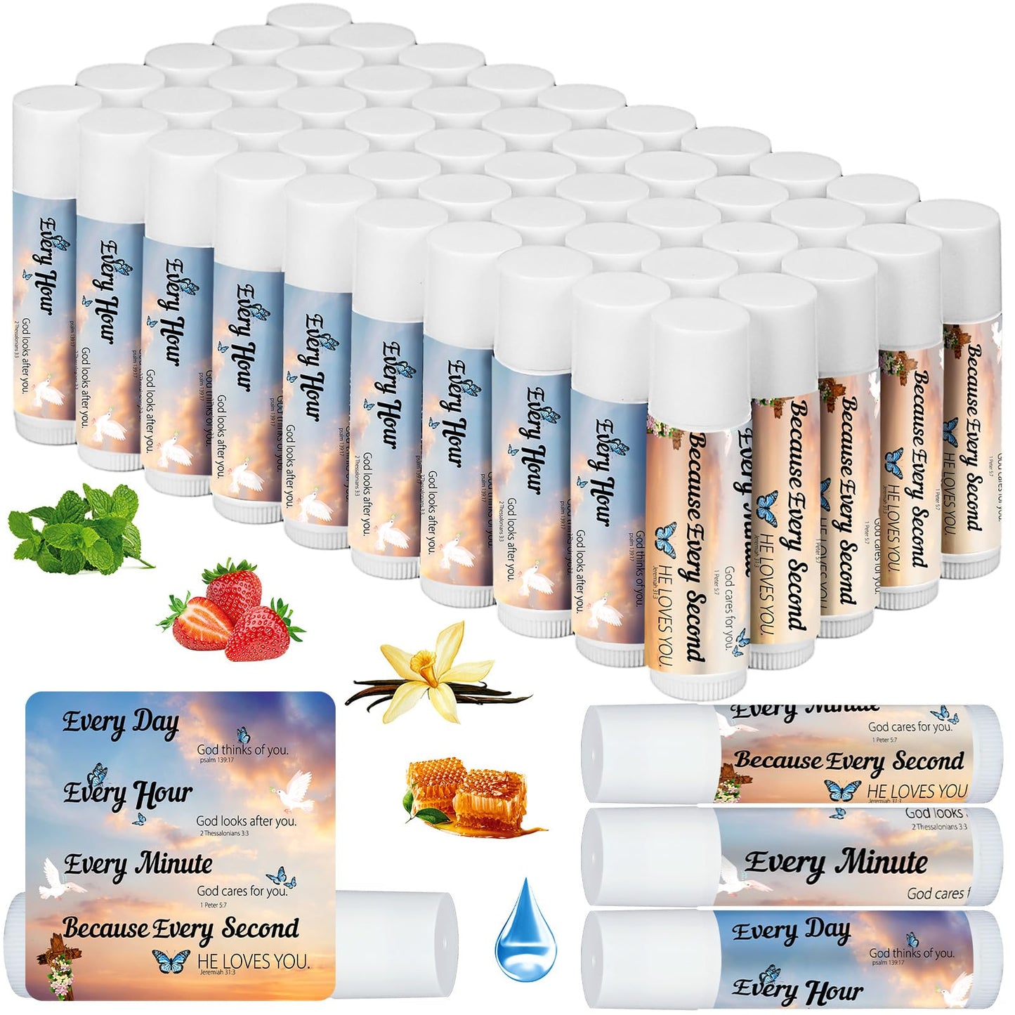 Siifert 50 Pcs Christian Religious Gifts Bulk Bible Verse Lip Balms Favors Inspirational Scripture Gifts Church Christmas Employee Appreciation Gifts for Women Men Staff Coworkers