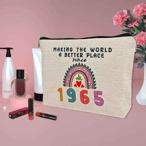 ancpeany Happy 60th Birthday Gifts for Women Makeup Bag, Funny 1965 60 Year Old Birthday Decorations Gift Ideas for Grandma, Mom, Her, Wife, Sister, Aunt, Small Cosmetic Travel Bags for Mothers Day