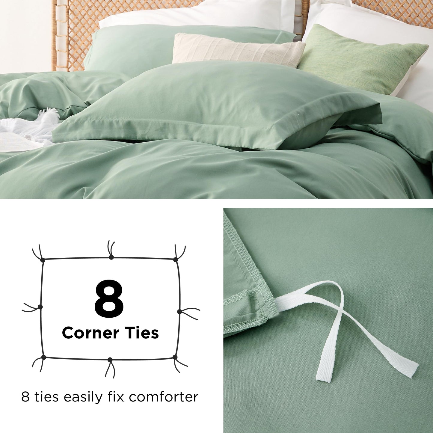 Bedsure Twin/Twin XL Duvet Cover Kids - Polyester & Rayon Derived from Bamboo Cooling Green Duvet Cover Twin, 2 Pcs with 1 Zipper Closure Duvet Cover (68"x90") & 1 Pillow Sham, No Comforter