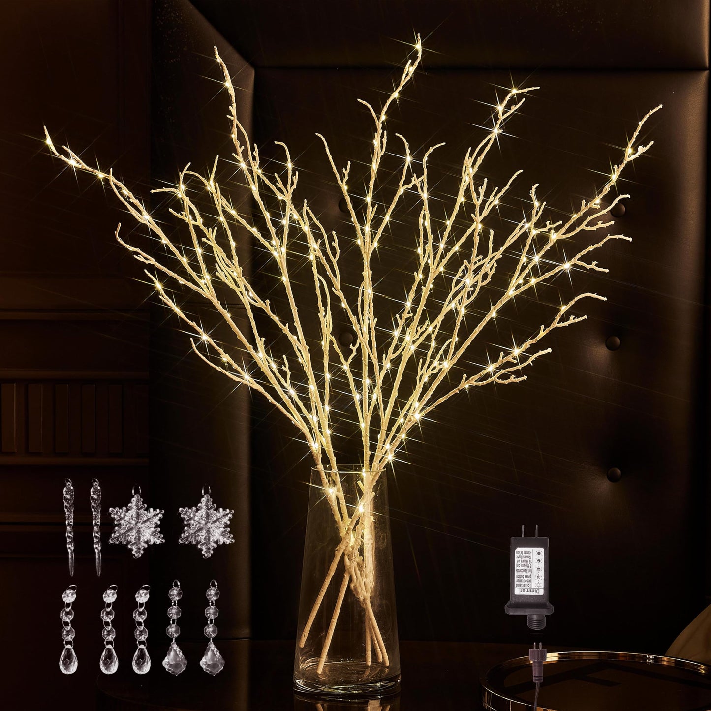 BAOLITVINE Lighted White Twig Branches 32IN 200 Warm White Fairy Lights, Lighted Willow Branches Plug in with Timer, Dimmer for Home Bedroom Fireplace Christmas Decoration Inside Outdoor