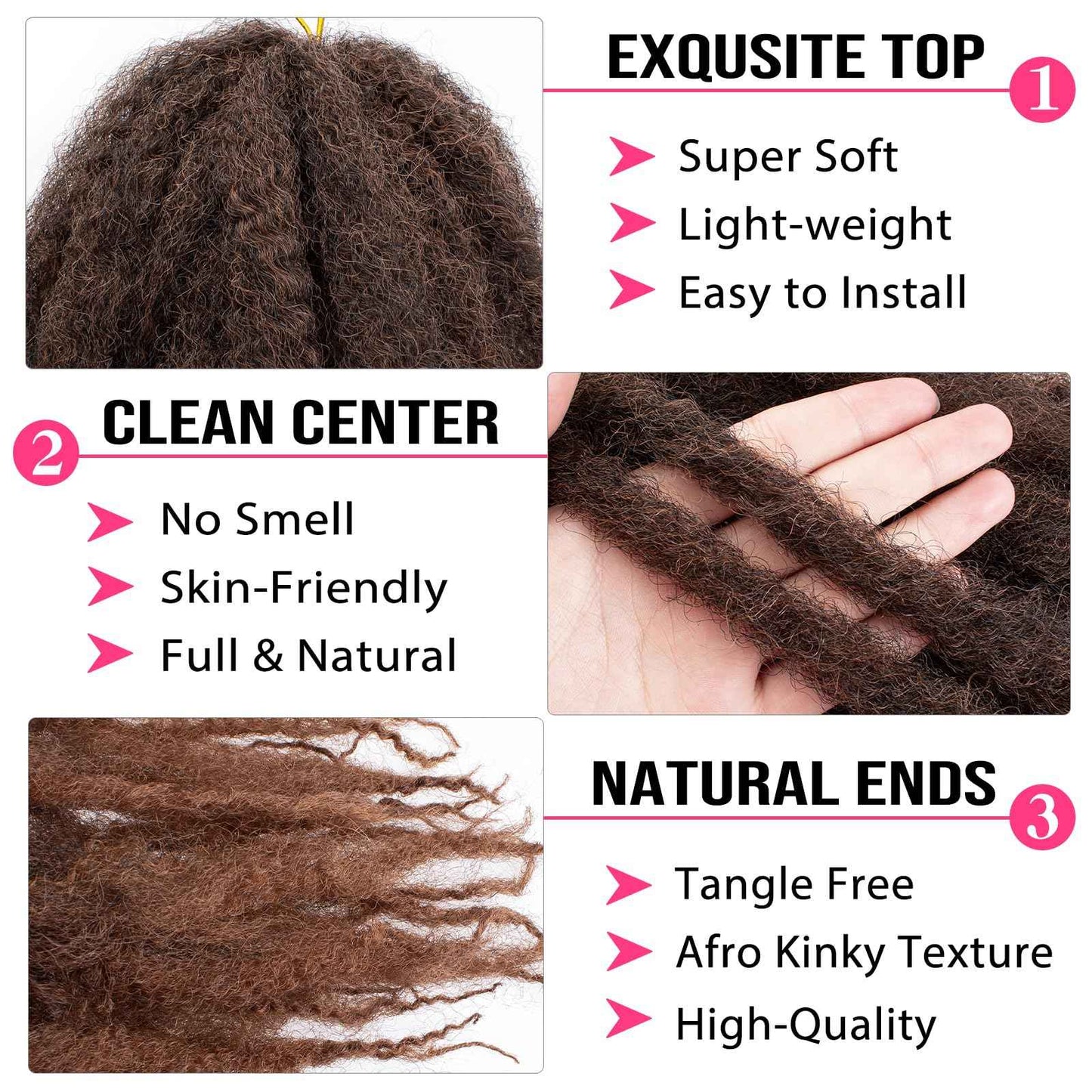RuiYok 30 Inch Marley Twist Braiding Hair Ombre Brown Marley Hair Crochet Braids 8 Packs Pre-Separated Springy Afro Kinky Twist Hair for Black Women Long Braiding Hair for Crochet Locs Braids T30#