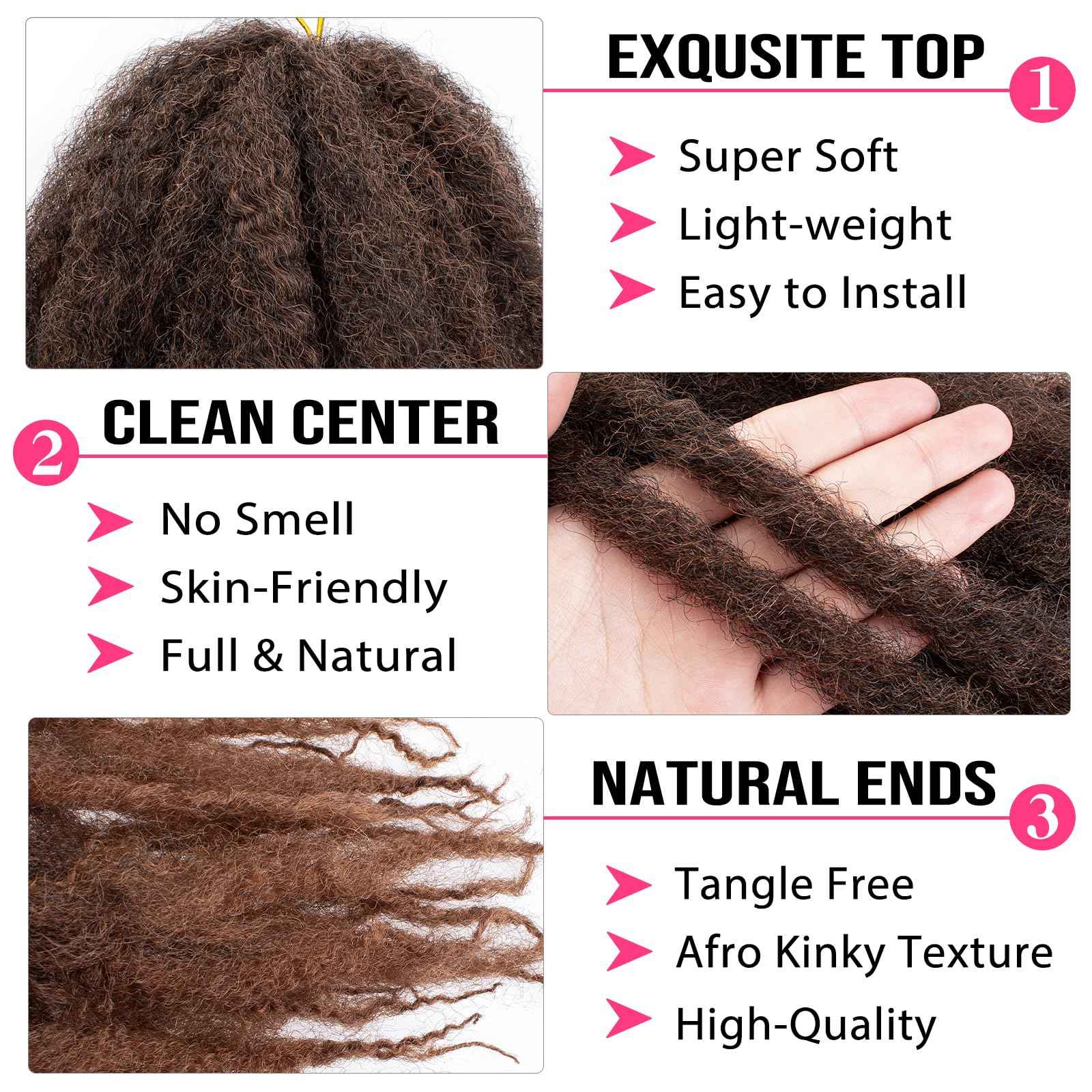 RuiYok 30 Inch Marley Twist Braiding Hair Ombre Brown Marley Hair Crochet Braids 8 Packs Pre-Separated Springy Afro Kinky Twist Hair for Black Women Long Braiding Hair for Crochet Locs Braids T30#