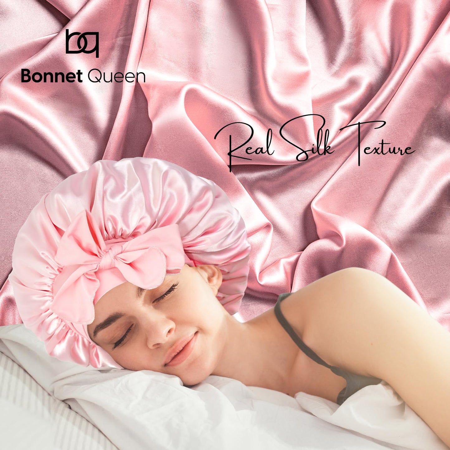 BONNET QUEEN Silk Bonnet for Sleeping Satin Hair Bonnet Adjustable Bonnet Pink Bonnets Sleep Bonnet for Women Girls Night Bonnets for Natural Curly Hair