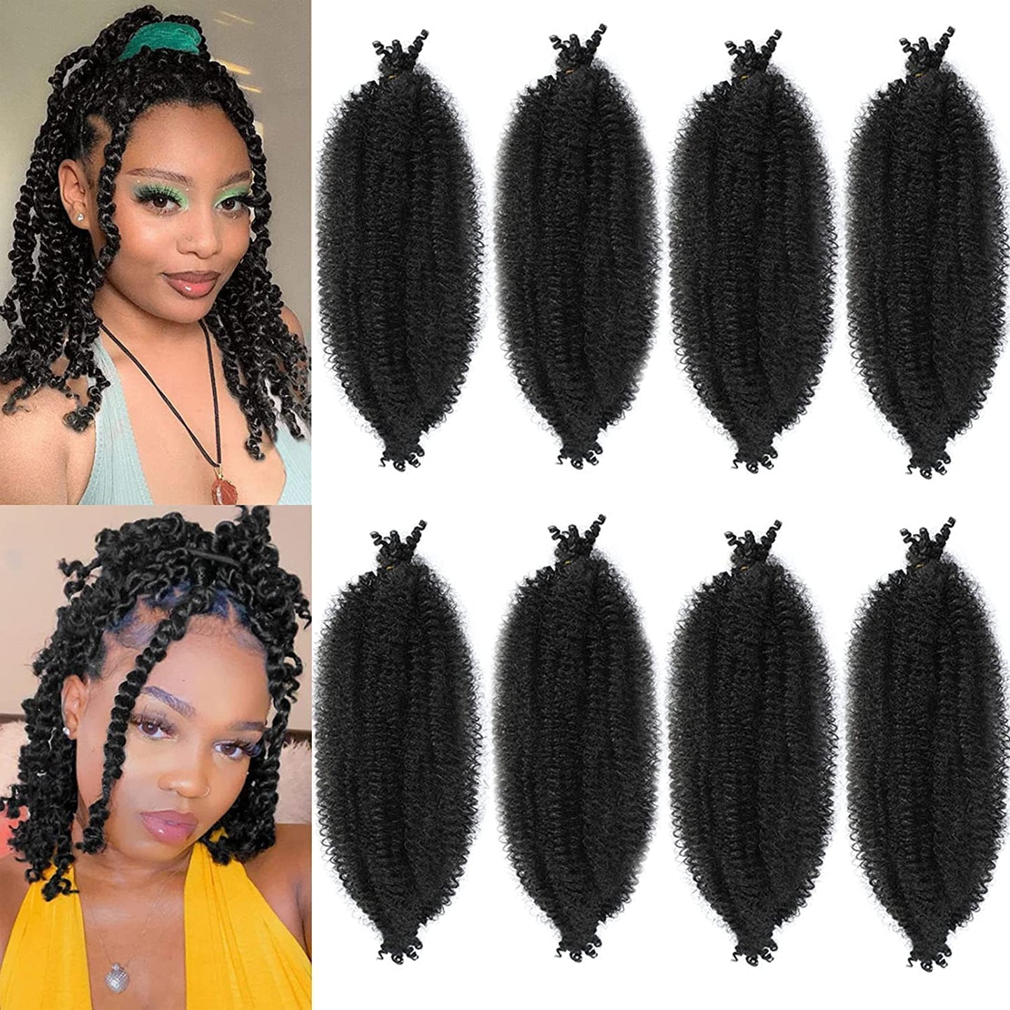 8 Packs Springy Afro Twist Hair Pre-Separated Kinky Marley Twist Braiding Hair Soft Synthetic Crochet for Distressed Faux Locs Spring Twist Hair Extensions for Women… (16 Inch (Pack of 8), 1B)……