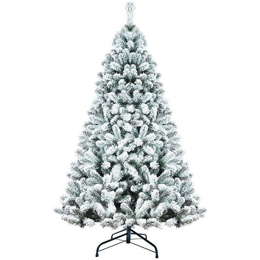 Kadunmina 7ft Snow Flocked Artificial Christmas Tree Unlit Snowy Pine Tree for Home Office Holiday Indoor Outdoor Decoration Flocked Spruce Full Tree with 1064 Branch Tips, Metal Hinges & Base