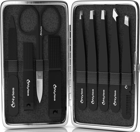 Nylea Professional Tweezers Set and Nail Clippers for Men and Women [Perfect Alignment/Grip] Best Precision Stainless Steel Kit for Ingrown Hair Eyebrows Facial Hair Splinter and Eyelashes