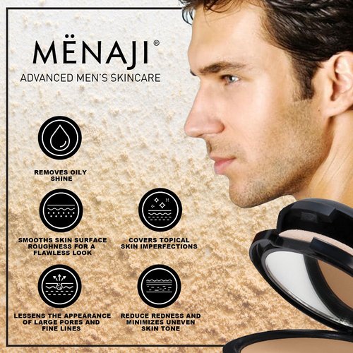 MËNAJI Anti-Shine Powder (HDPV) - Anti-Shine Face Make-Up for Men - Undetectable Full Coverage - Natural Looking Makeup - Mens Makeup - Mens Concealer- Mens Cosmetics - Contains Vitamin C & E - Medium