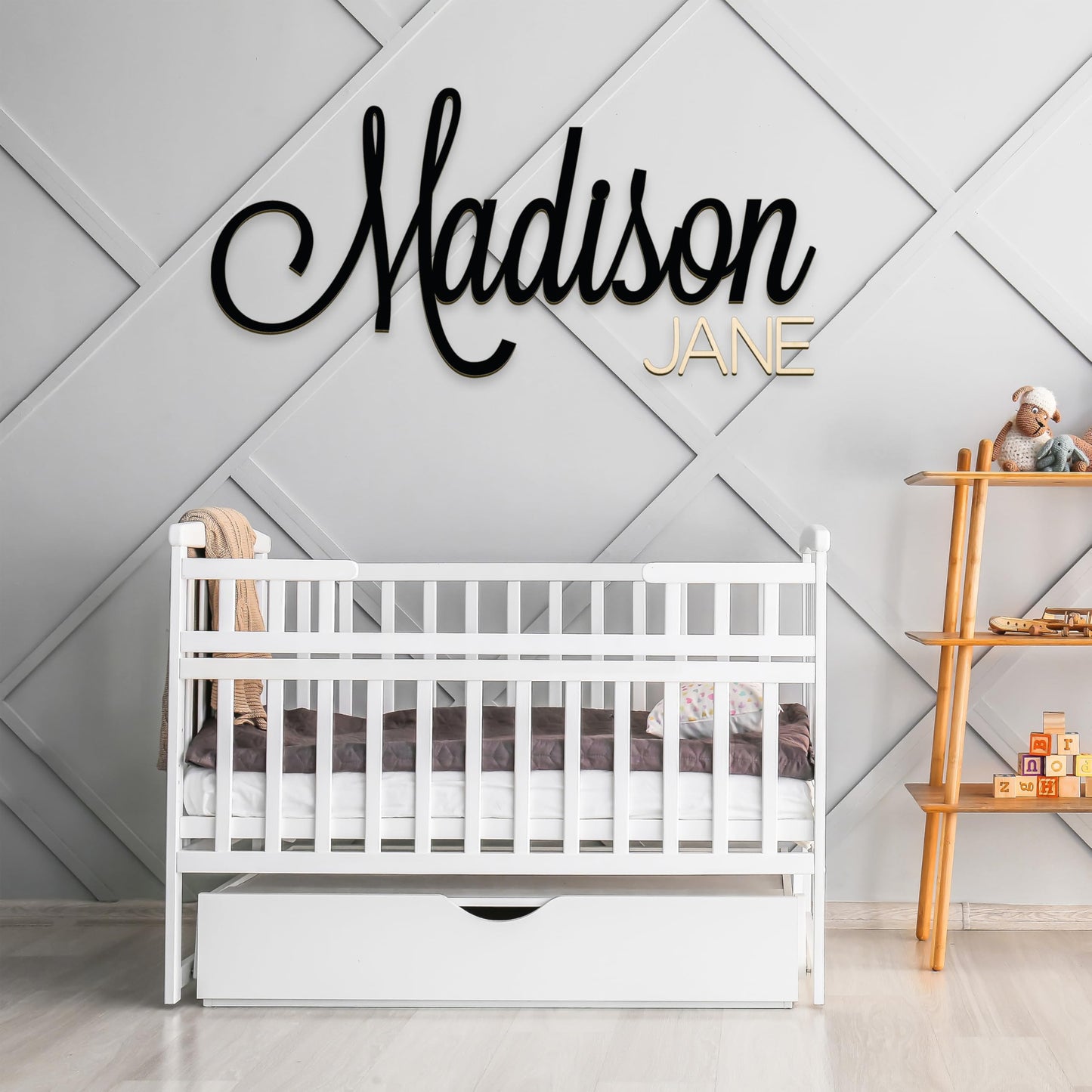 Custom Wood Name Sign For Nursery, 1/3-INCH THICKNESS, Boho Nursery Sign, Family Name Signs, 3D Wall Art for Children & Kids Rooms, Baby Shower, First birthday gift (First + Middle Name)