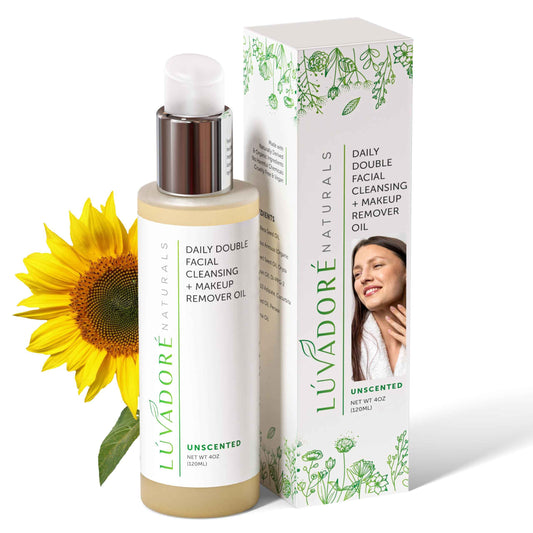 Luvadore Naturals Daily Double Face Wash and Makeup Remover – 2-in-1 Oil Face Cleanser – Hydrating Facial Cleanser with Grapeseed Oil, Avocado, Rice – Removes Makeup Impurities for Smooth Skin
