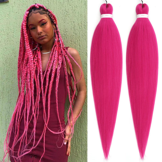 Unionbeauty Hot Pink Pre Stretched Braiding Hair 26 Inch 2 Packs Dark Pink Braiding Hair for Box Braids Yaki Texture Hot Water Setting Crochet Braid Hair Extensions Synthetic Braiding Hair(Hot Pink#)