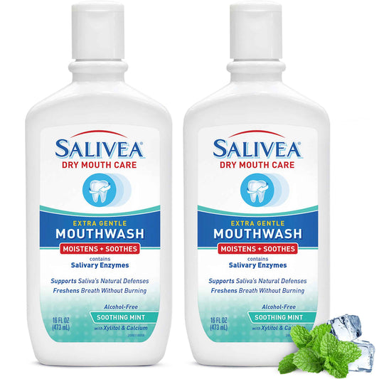SALIVEA Dry Mouth Mouthwash - Soothing Mint Mouthwash with Natural Salivary Enzymes - Breath Freshener & Dry Mouth Care - Mint Flavor (2 Pack)