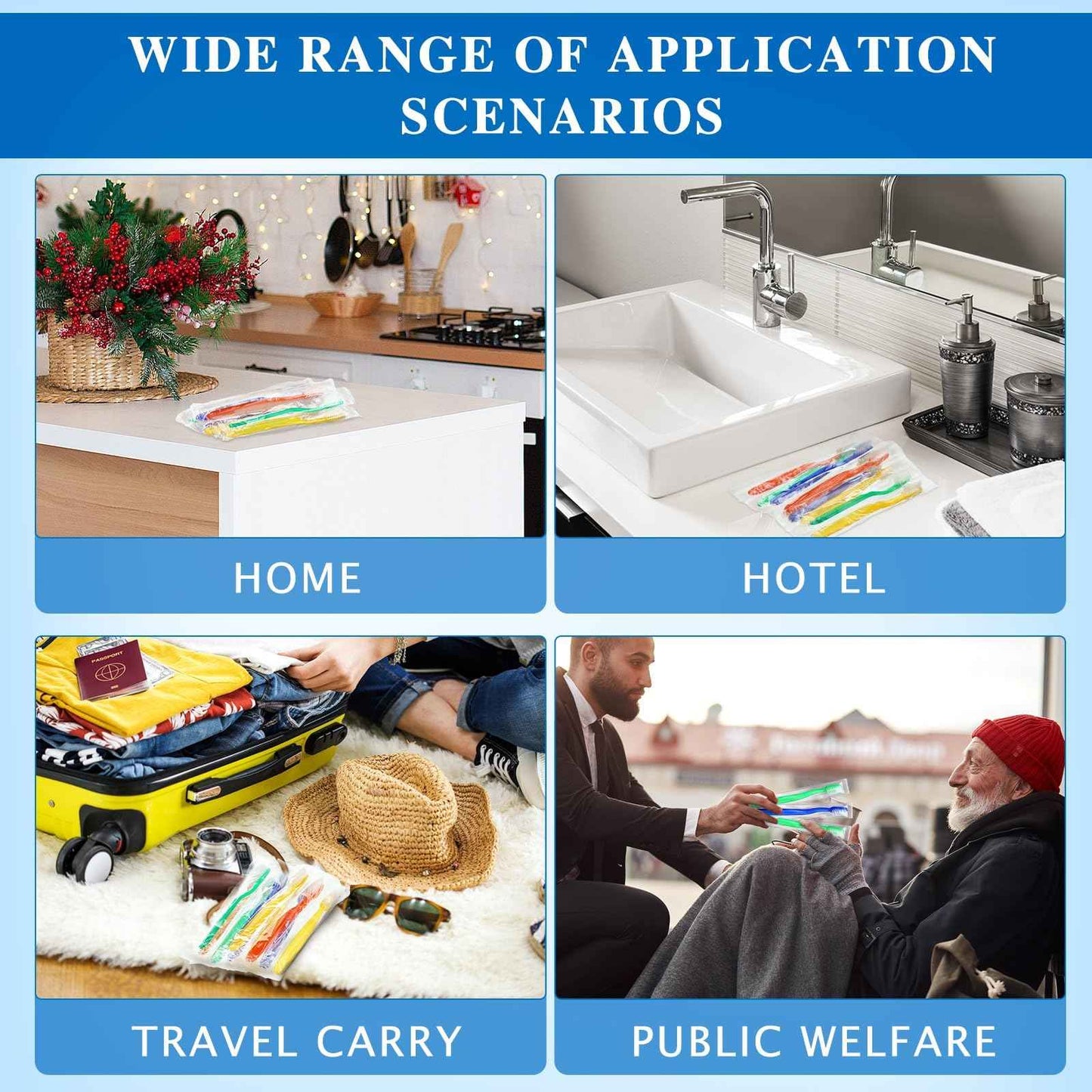 Ziliny 100 Pcs Prepasted Disposable Toothbrushes Bulk Individually Wrapped Pre Pasted Soft Bristle Set Travel Colorful Toothbrushes for Homeless Gift Hotel Camping Travel