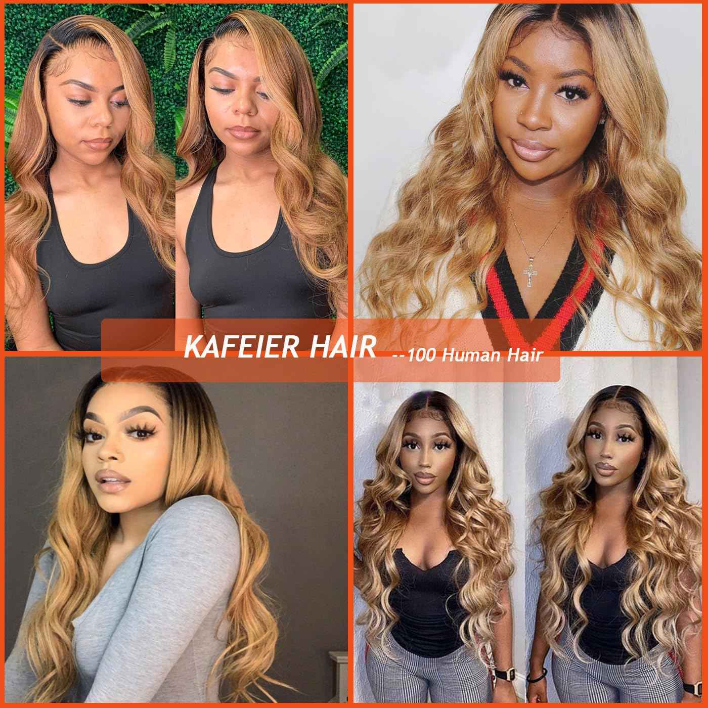 KAFEIER 1B27 Lace Front Body Wave Closure - 4X4 Preplucked Brazilian Human Hair Extensions With Bleached Knots - Ombre Wet and Wavy for Women - 18 Inch