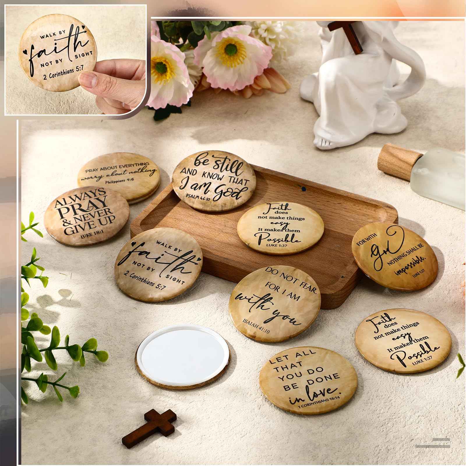 GlikCeil 72 Pcs Christmas Christian Compact Mirrors for Women Retro Inspirational Bible Verse Pocket Makeup Mirrors Religious Employee Appreciation Gift for Friendgiving Coworker Church Party Favor