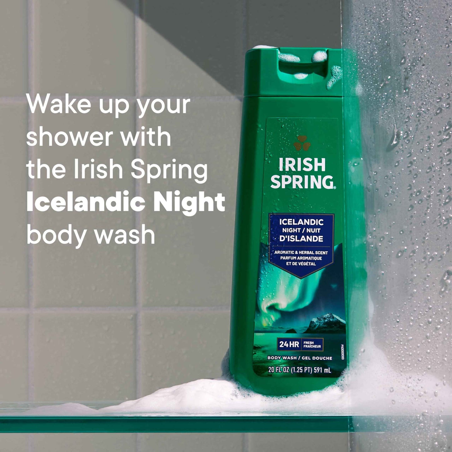 Irish Spring Icelandic Night Moisturizing Face and Body Wash for Men, 24 Hour Fresh, Paraben Free, Aromatic and Herbal Scent, 20 fl oz Bottle (Pack of 4)