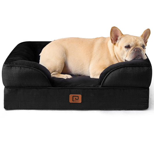 EHEYCIGA Orthopedic Dog Bed for Small Dogs, Waterproof Memory Foam Small Dog Beds with Sides, Non-Slip Bottom and Egg-Crate Foam Medium Dog Couch Bed with Washable Removable Cover, Black