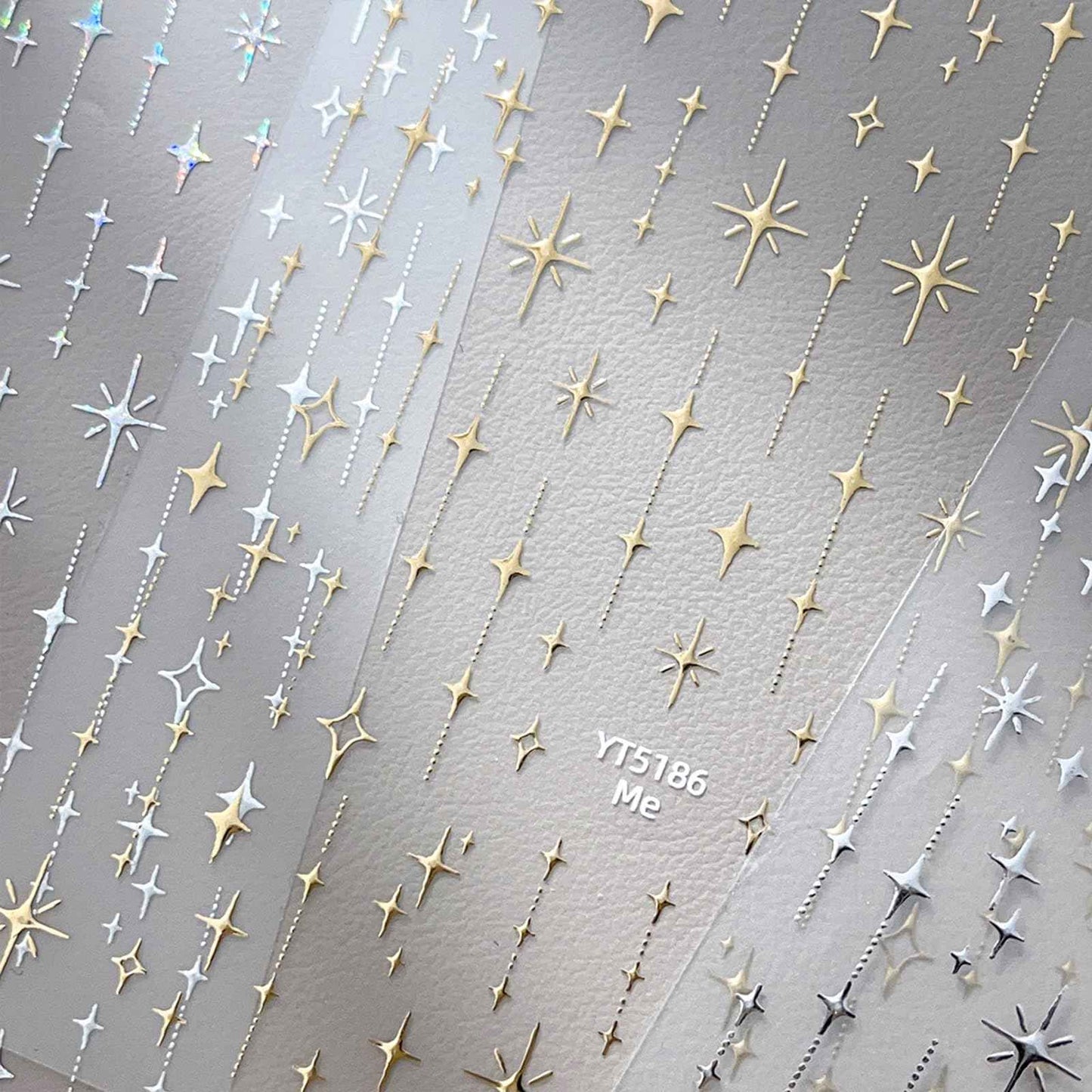 3 Sheets Star Nail Stickers Self Adhesive Aurora Silver Gold Star Nail Decals Glitter Shiny Design Nail Stickers Nail Art Supplies for Women DIY Manicure Acrylic Decoration