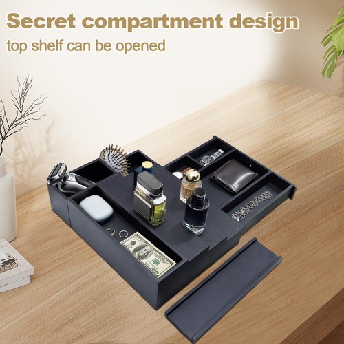 4 Tier Cologne Organizer Cologne Stand with Drawer and Hidden Compartment Cologne Holder for Men, Wood, Perfume Holder 2 in 1 Dresser Bathroom Organizer Men Room Essentials