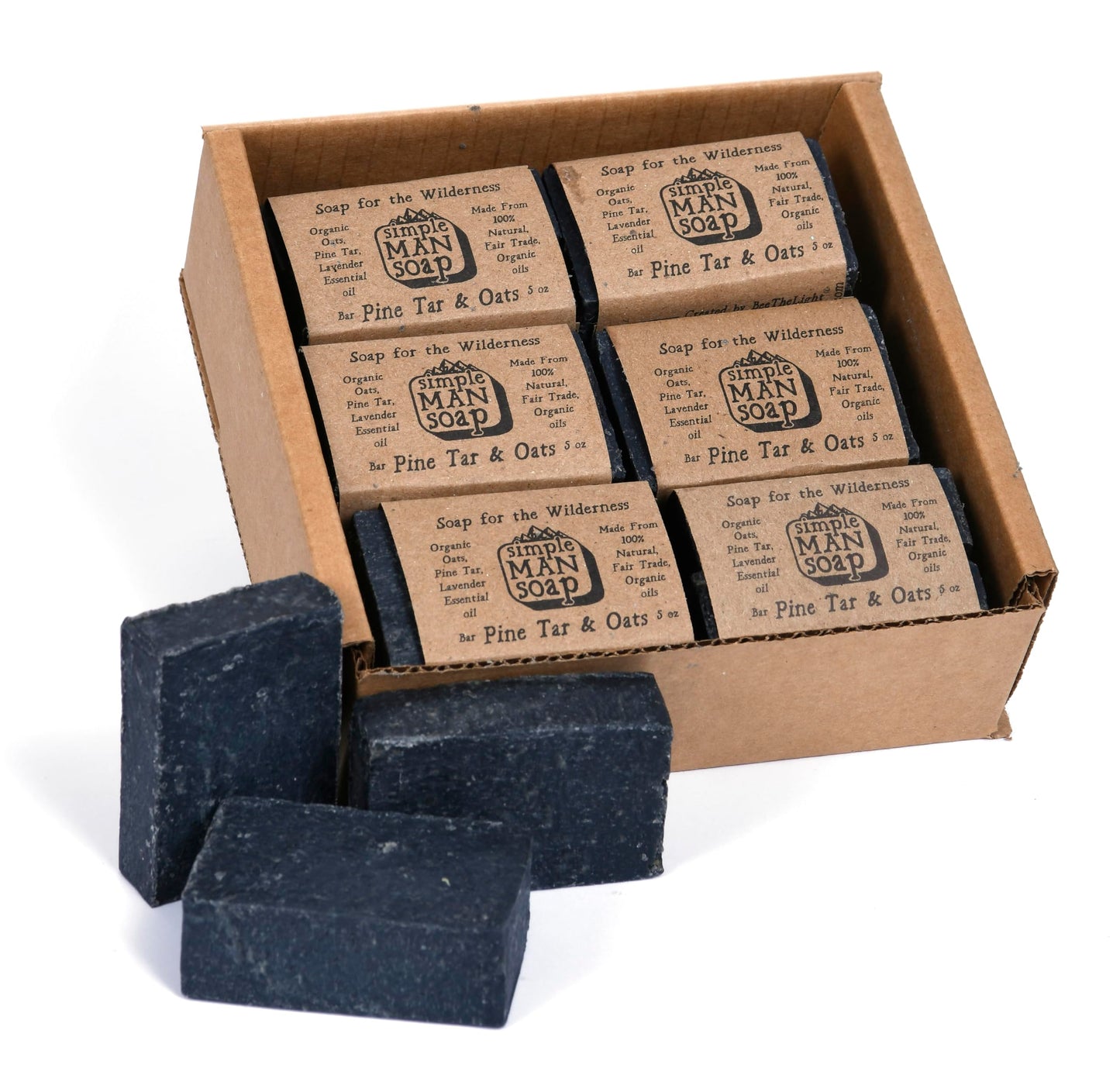 Bee The Light SimpleMan Soap Bar (Pine Tar and Oat) - Men’s soap with Organic & Fair Trade Essential Oils - All Natural, Handmade Man Bath Soap Bars-Pack of 12-2.5 Ounce bars(30 Ounces Total)