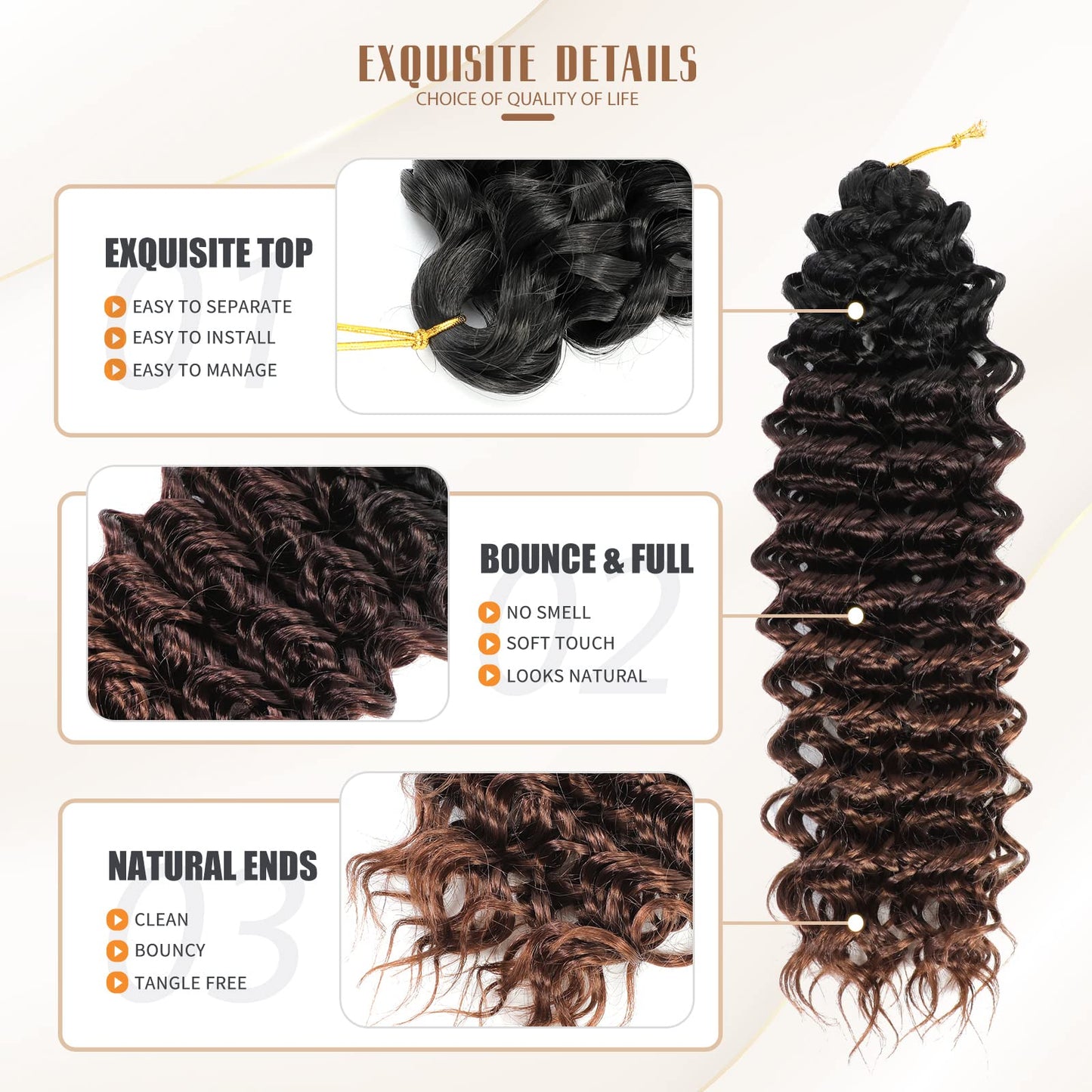 Dansama GoGo Curl Crochet Hair 18 Inch Curly Crochet Hair, Ocean Wave Crochet Hair Water Wave Synthetic Braiding Hair Extensions for Black Women (18 inch (Pack of 6), 1B/4/30)