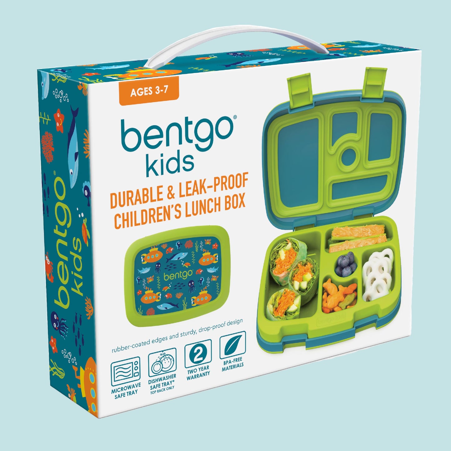 Bentgo Kids Prints Leak-Proof, 5-Compartment Bento-Style Kids Lunch Box - Ideal Portion Sizes for Ages 3-7, Durable, Drop-Proof, Dishwasher Safe, & Made with BPA-Free Materials (Submarine)