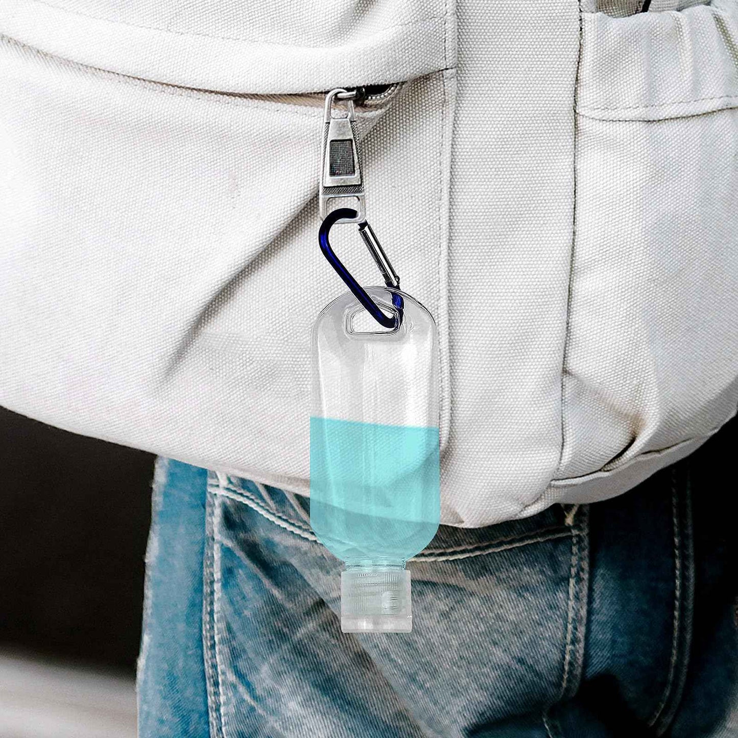 CENNSIOQP 30 Portable Empty Plastic Bottles with Lids and Hooks 50 ml PVC Travel Size Refillable Containers for Hand Sanitizer Lotion Shampoo