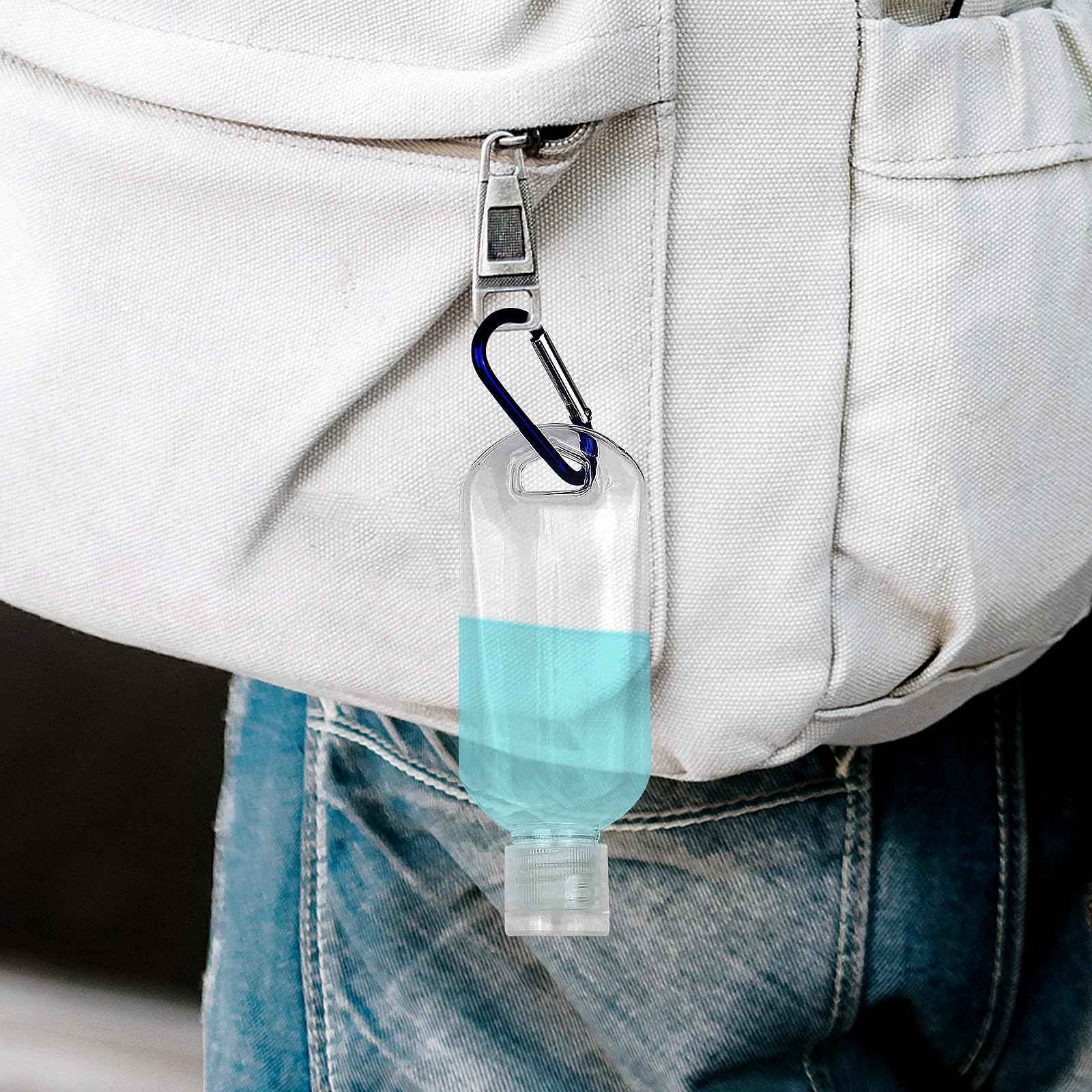 CENNSIOQP 30 Portable Empty Plastic Bottles with Lids and Hooks 50 ml PVC Travel Size Refillable Containers for Hand Sanitizer Lotion Shampoo