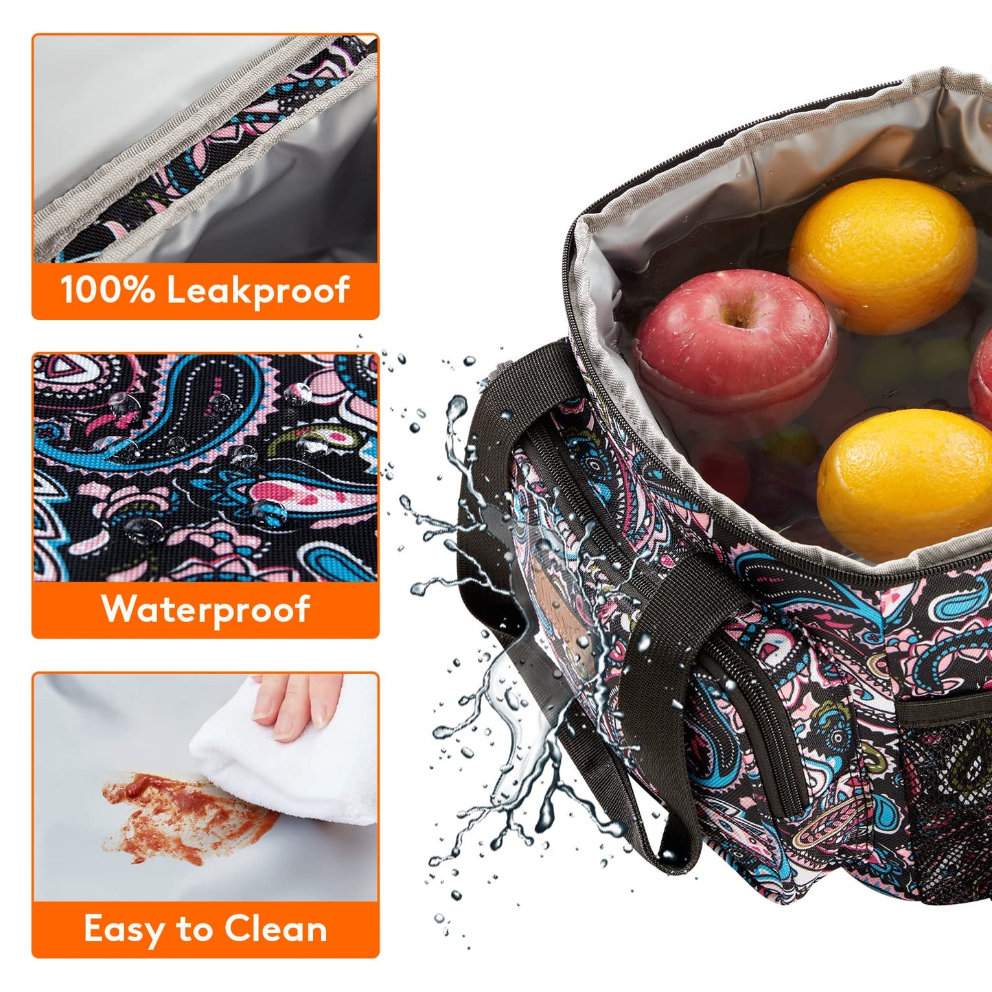 Lifewit Large Lunch Bag Insulated Lunch Box Soft Cooler Cooling Tote for Adult Men Women (Paisley, Medium)