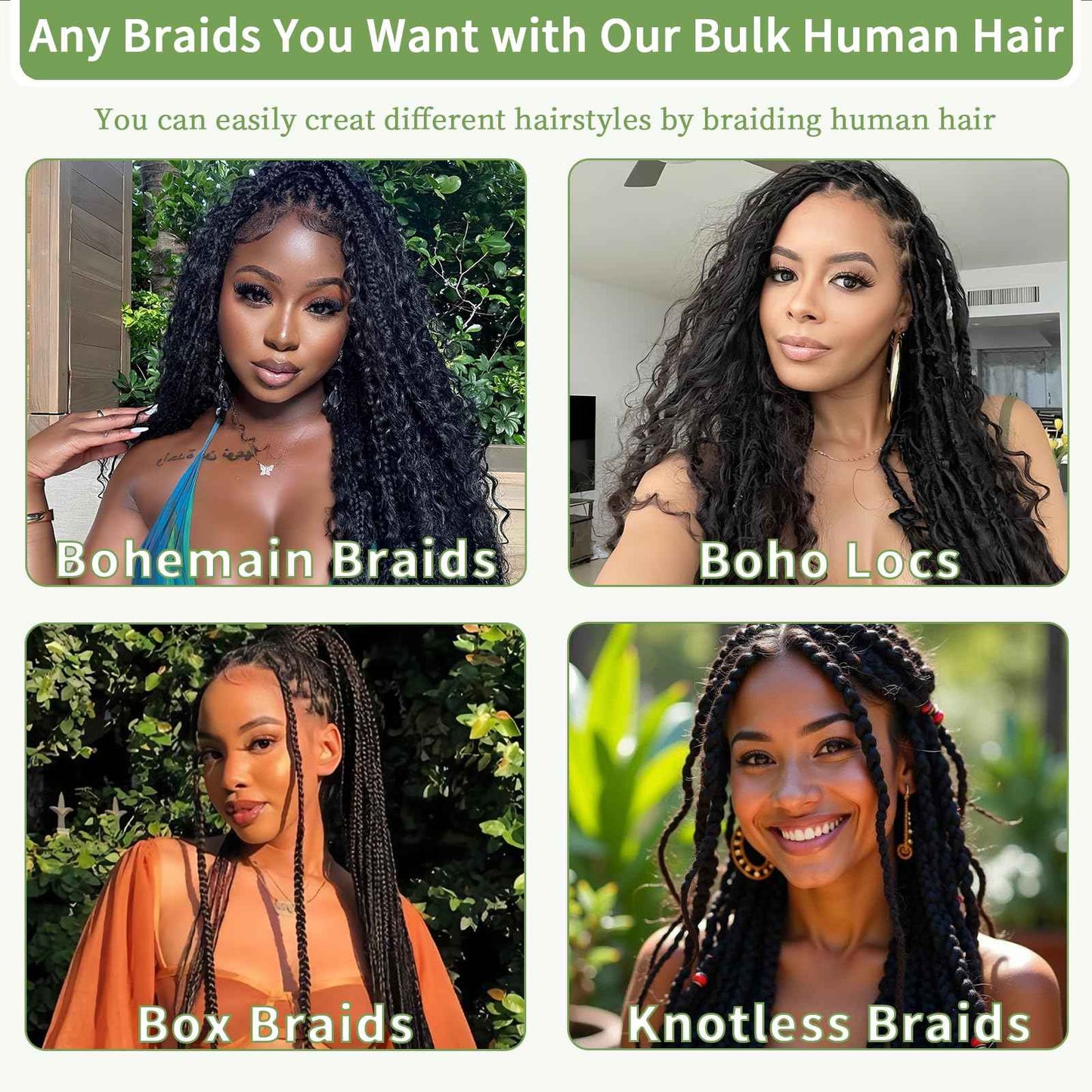 Human Braiding Hair for Boho Braids 120g 12A Deep Water Wave Bulk Human Hair Knotless Boho Braiding Curly 100% Virgin No Weft Extensions Bohemian Braids 3 Bundles/Pack Chocolate Brown 14 Inch
