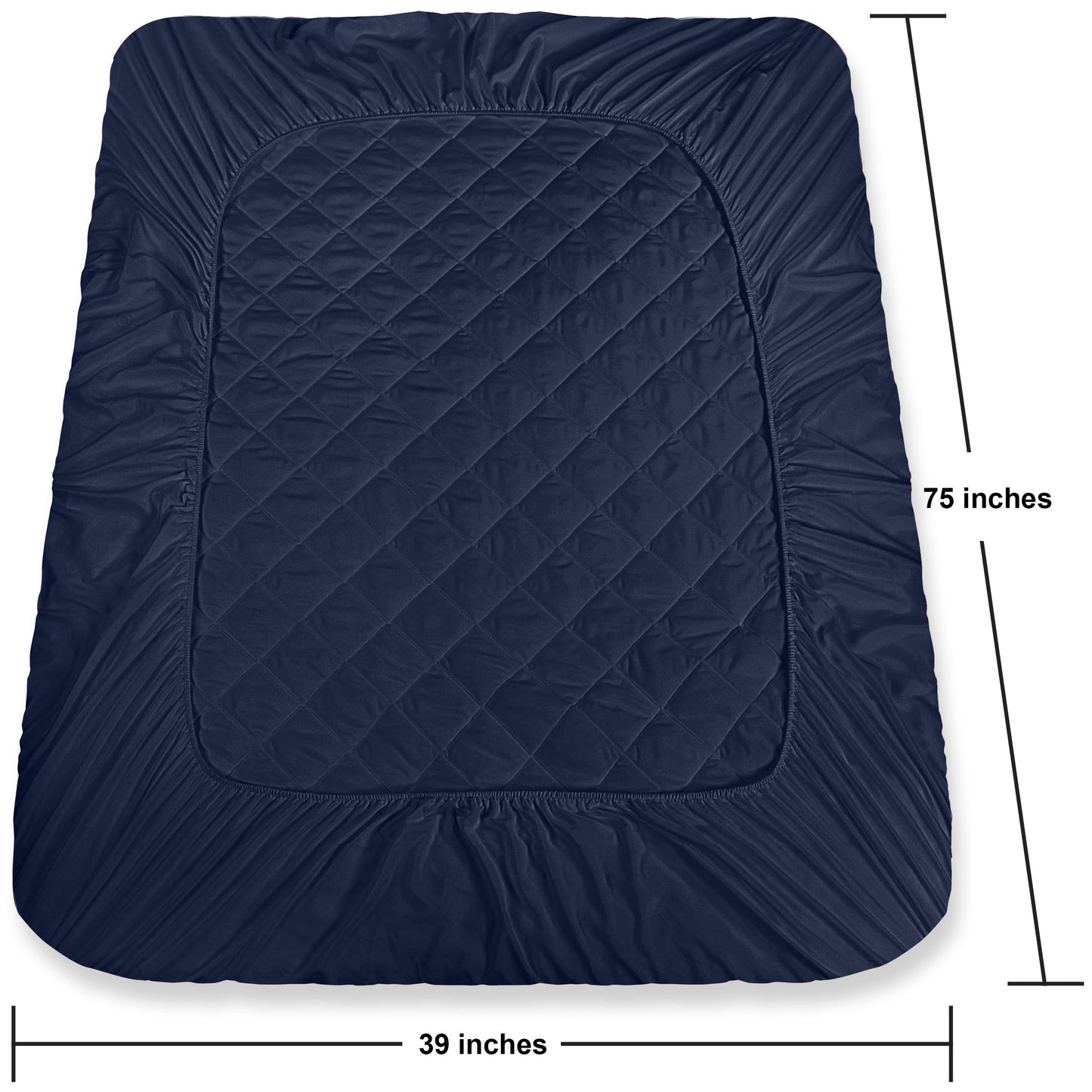 Utopia Bedding Quilted Fitted Mattress Pad (Twin, Navy) - Elastic Fitted Mattress Protector - Mattress Cover Stretches up to 16 Inches Deep - Machine Washable Mattress Topper