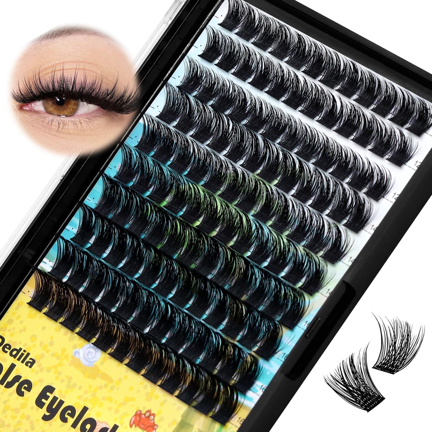 Dedila Large Pack Cluster Eyelash Extensions D Curl Wide Stem Mixed 10-12-14-16mm /12-14-16mm/14-16-18mm Individual False Eyelashes Dramatic Volume Eye Lashes Set (mixed 12-14-16mm)