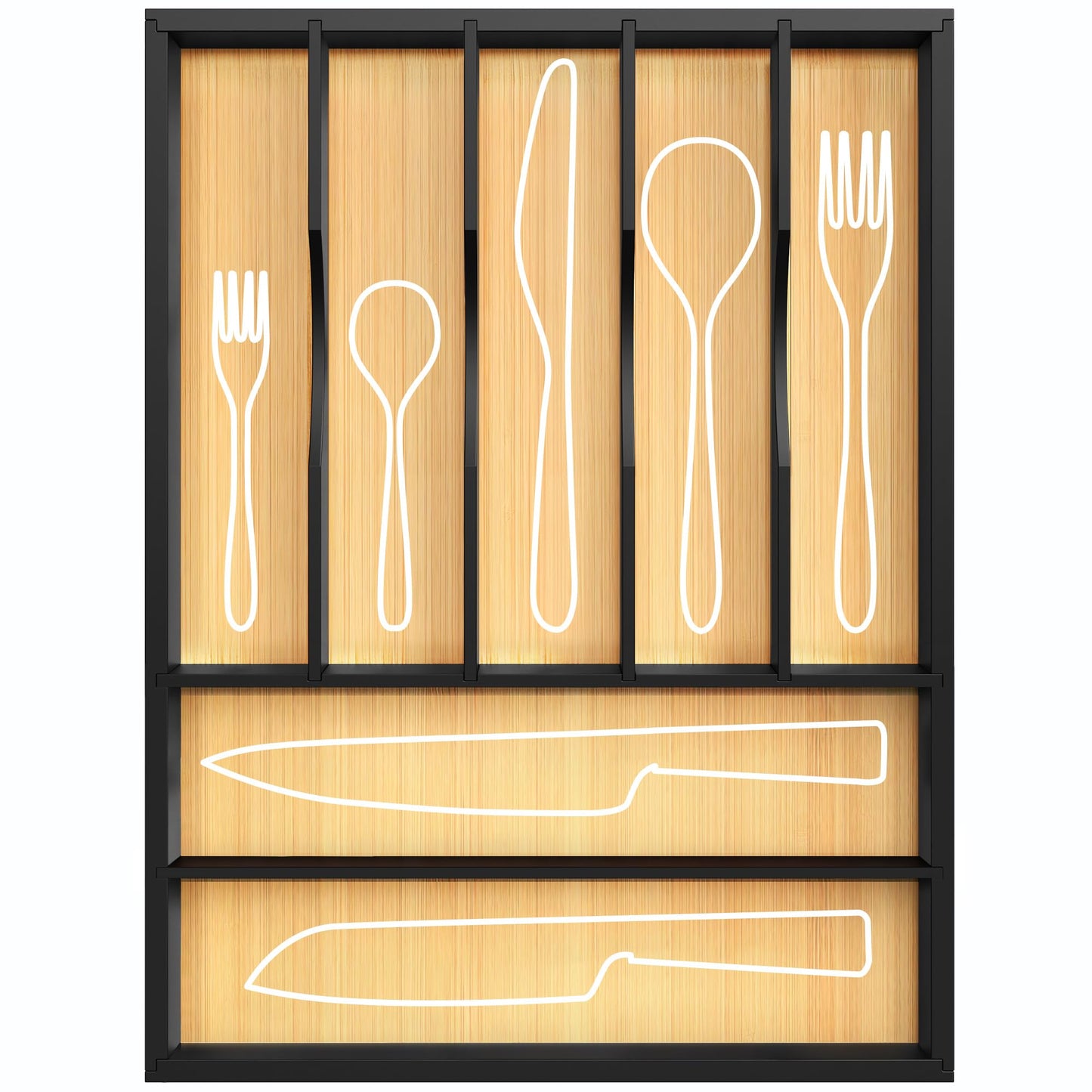 ROYAL CRAFT WOOD Luxury Bamboo Utensil Rack and Silverware Organizer, Kitchen Drawer Organizer - Utensil Holder and Cutlery Tray with Grooved Drawer Dividers for Flatware 7 Slot