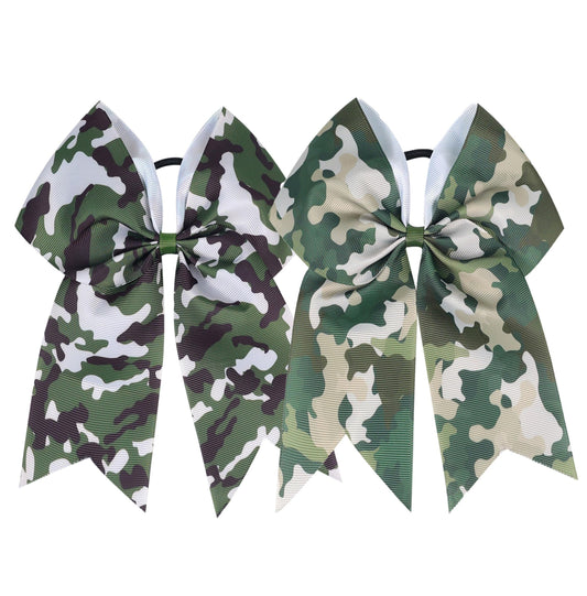 Camo Cheer Bow 7" Cheer Bows Camouflage Ponytail Hair Ties Ponytail Holder Ribbon Accessories.(FQ4) (B)