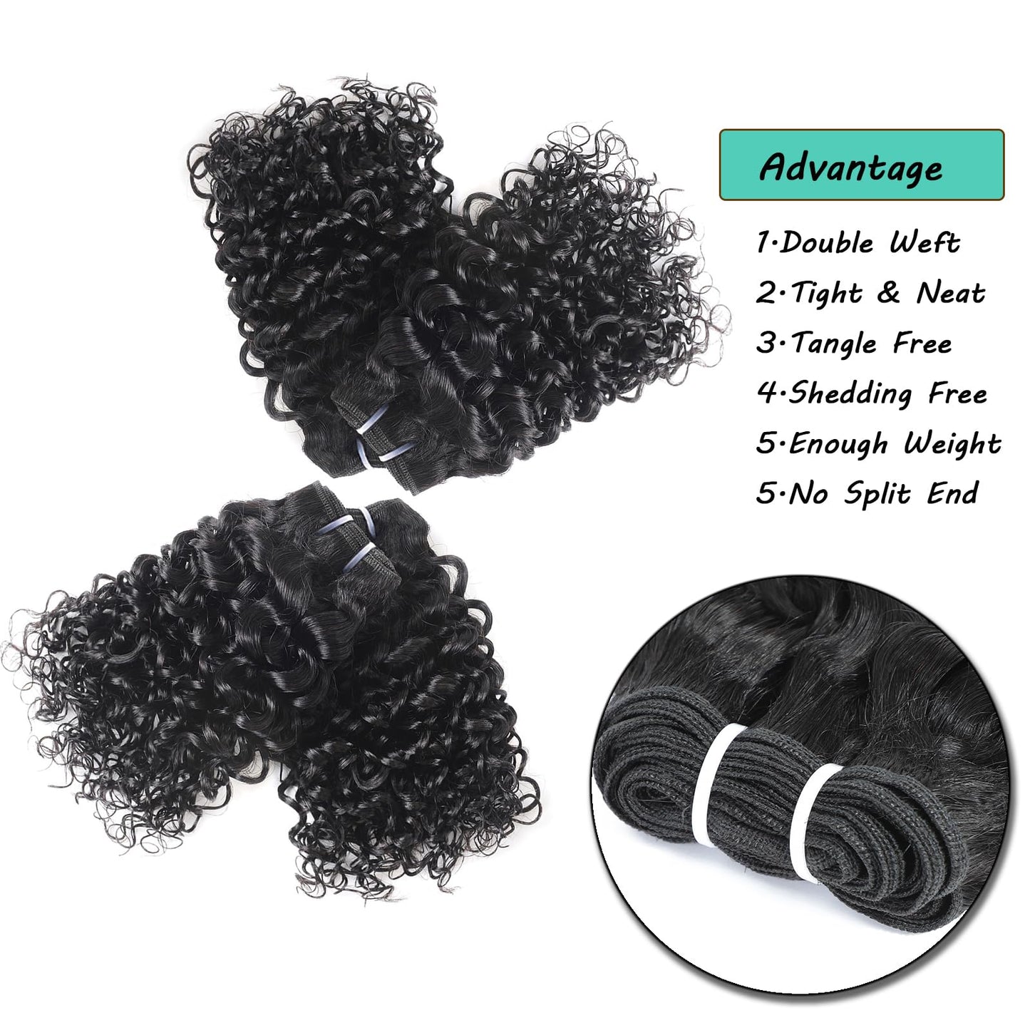 JTdebade 10 Inch Kinky Curly Human Hair Bundles Brazilian Virgin Human Hair 4 Bundles Natural Black Color 100% Unprocessed Curly Wave Human Hair Extensions（10 Inch Curly*4）