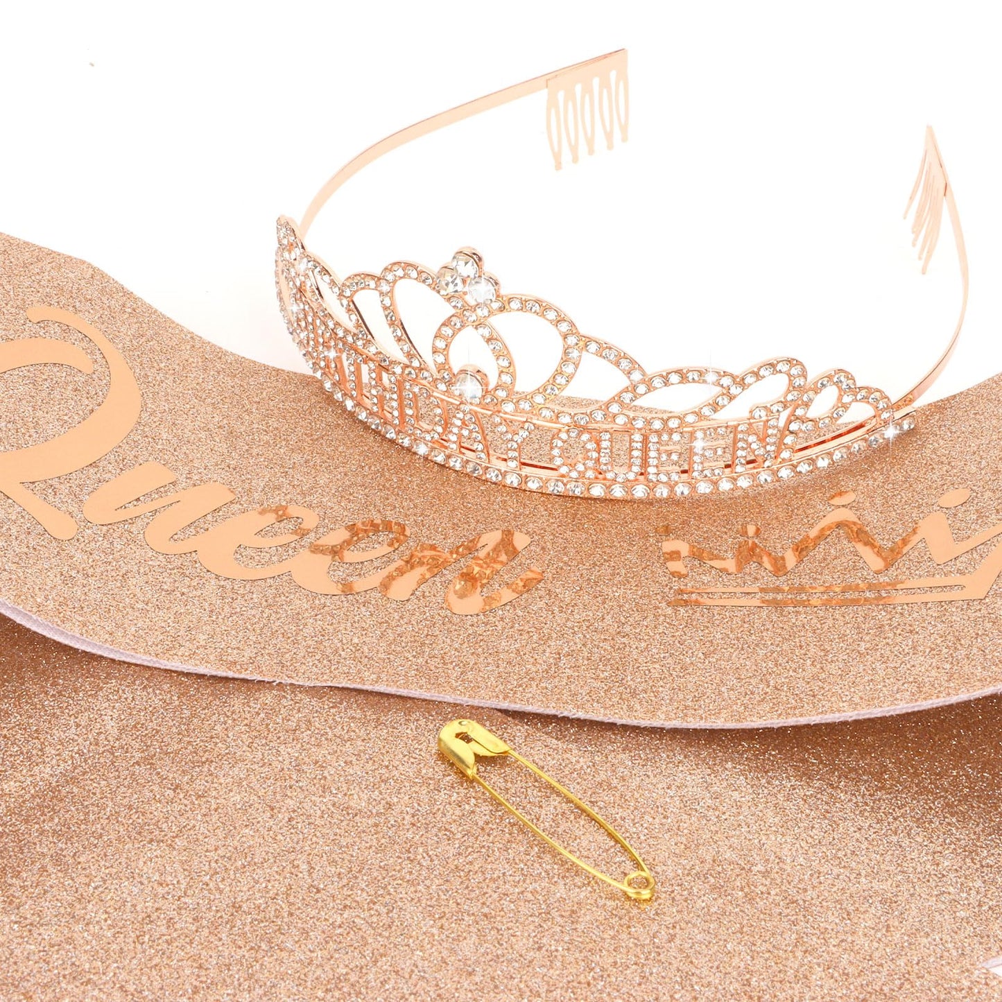 CIEHER Birthday Crown and Sash Set, Birthday Queen Crown for Women Girls Birthday Sash Birthday Tiara Rose Gold Birthday Decorations Birthday Gifts