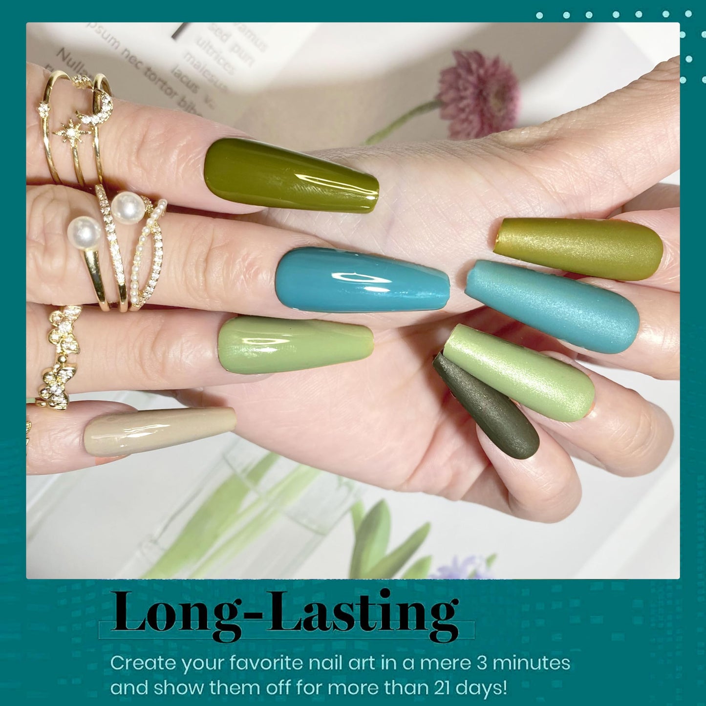 NAILGIL Gel Nail Polish Set Green, 6 Colors Soak Off Olive Turquoise Sage Nail Gel Mint Army Teal Green U V Nail Polish with Nail Stickers, Gift for Women DIY at Home 10ml