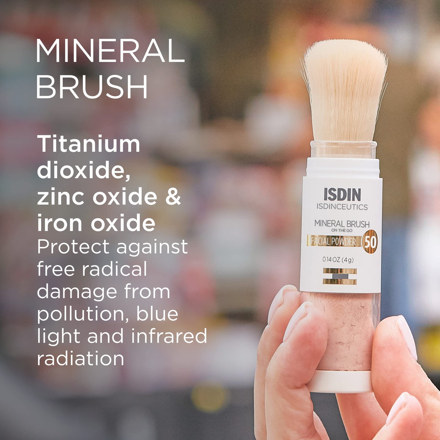 ISDIN Mineral Brush Powder, Facial Pollution and Blue Light Protection, a Complement to your Sun Care Routine, Suitable for Sensitive Skin