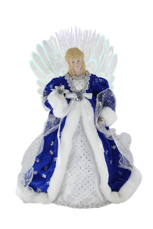 Windy Hill Collection 18" Inch Standing Blue & Silver Fiber Optic Angel Lighted LED Christmas Tree Topper or Table Top 169510