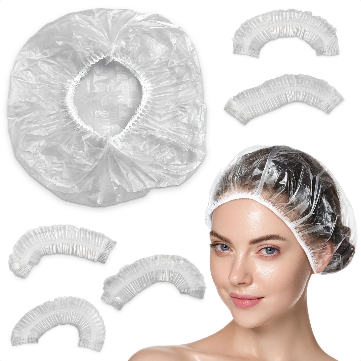 100Pcs Disposable Shower Caps for Women 20" - Plastic Shower Caps Disposable Plastic Hair Caps Plastic Caps for Hair Treatment Shower Caps for Women Disposable Clear Shower Cap - Disposable Shower Hat