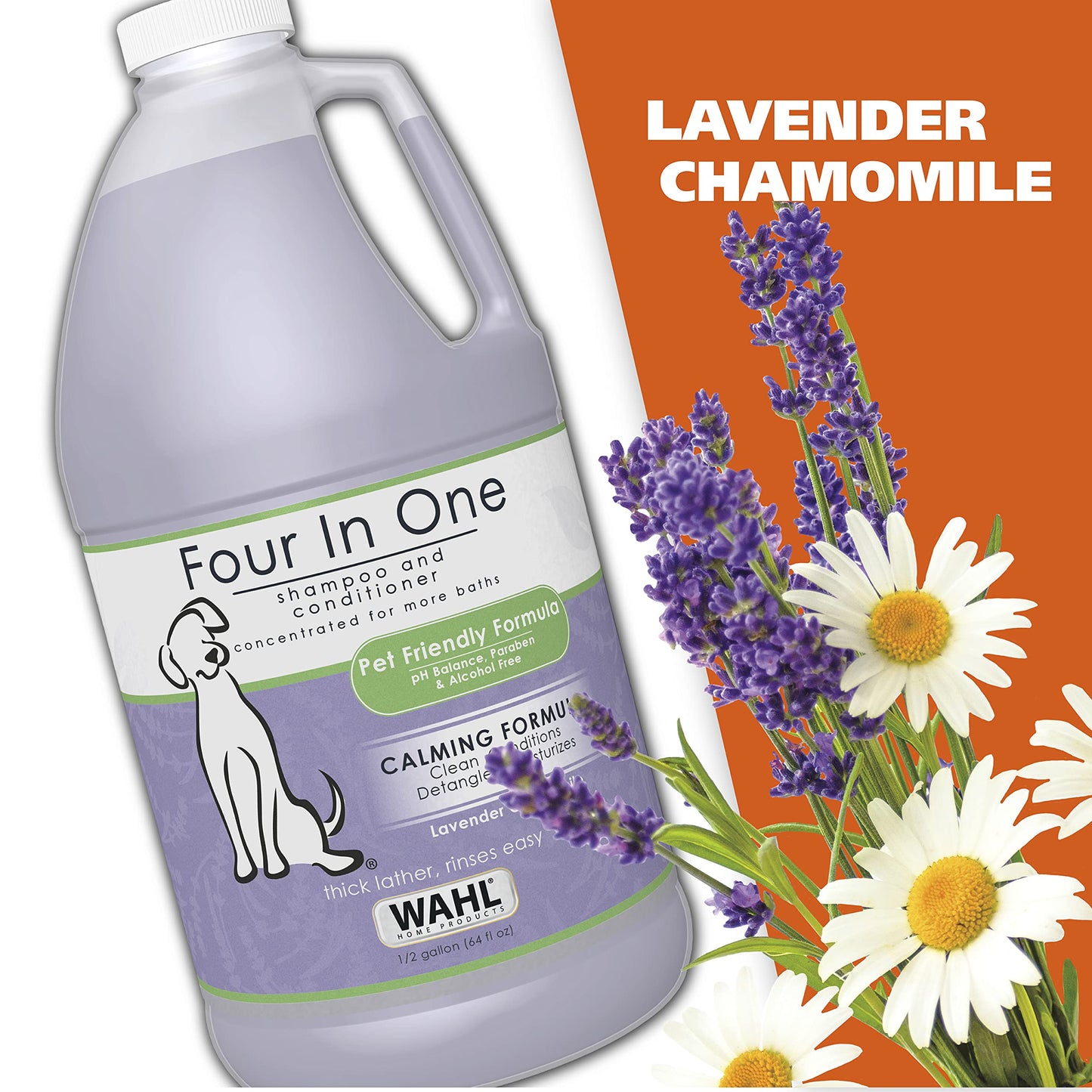 Wahl USA 4-in-1 Calming Pet Shampoo for Dogs – Cleans, Conditions, Detangles, & Moisturizes with Lavender Chamomile - Pet Friendly Formula – 64 Oz - Model 821000-050