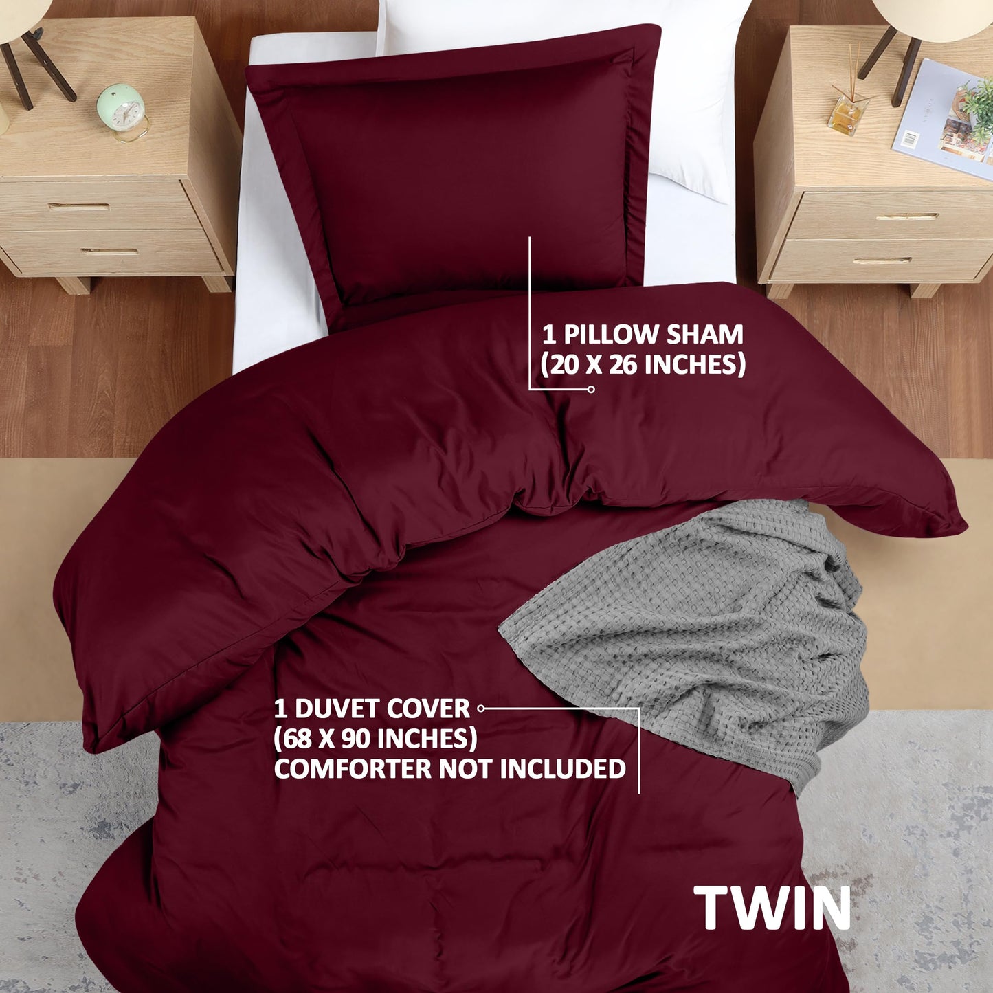 Utopia Bedding Duvet Cover Twin Size - 1 Duvet Cover with 1 Pillow Sham - 2 Piece Bedding Duvet Cover with Zipper Closure - Soft Brushed Microfiber, 68 X 90 Inches (Twin/Twin XL, Burgundy)