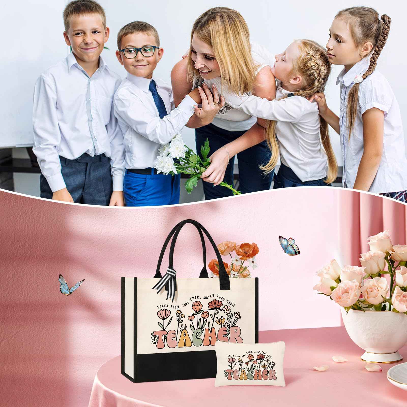 Canvas Tote Bag Makeup Bag for Women - Personalized Teacher Appreciation Gifts