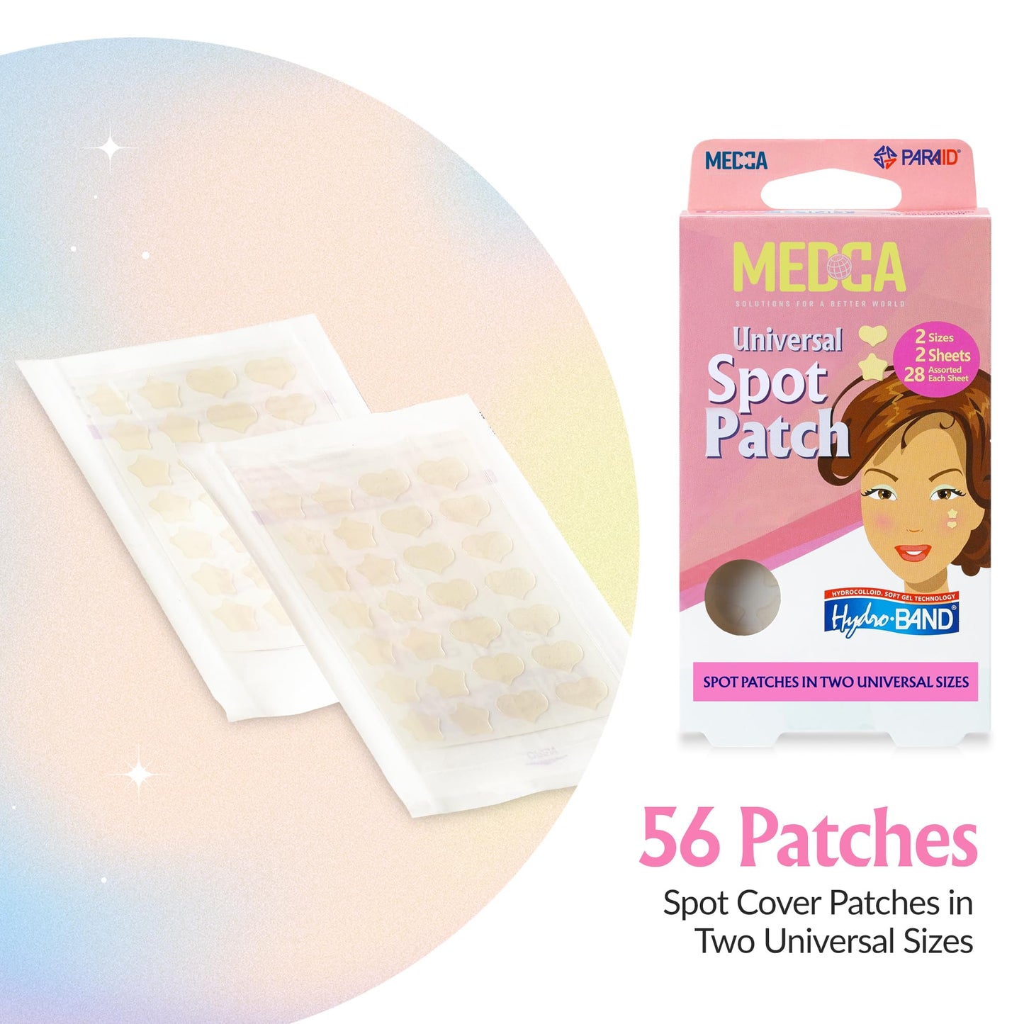 MEDca Acne Patch - (Pack of 56) Pimple Spot Treatment Hydrocolloid Bandages Absorbing Zit Cover Dots, Heart and Star Shapes