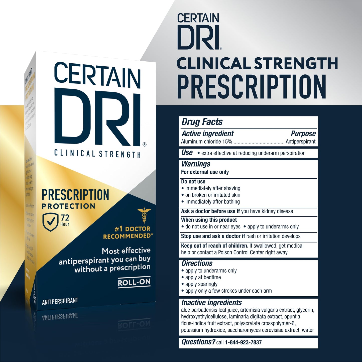 Certain Dri Prescription Strength Clinical Antiperspirant Roll-On, Hyperhidrosis Treatment for Men & Women, Long-Lasting 72hr Protection, Effective Sweat Control, Fragrance Free, 1.2 Fl oz, 3 Pack