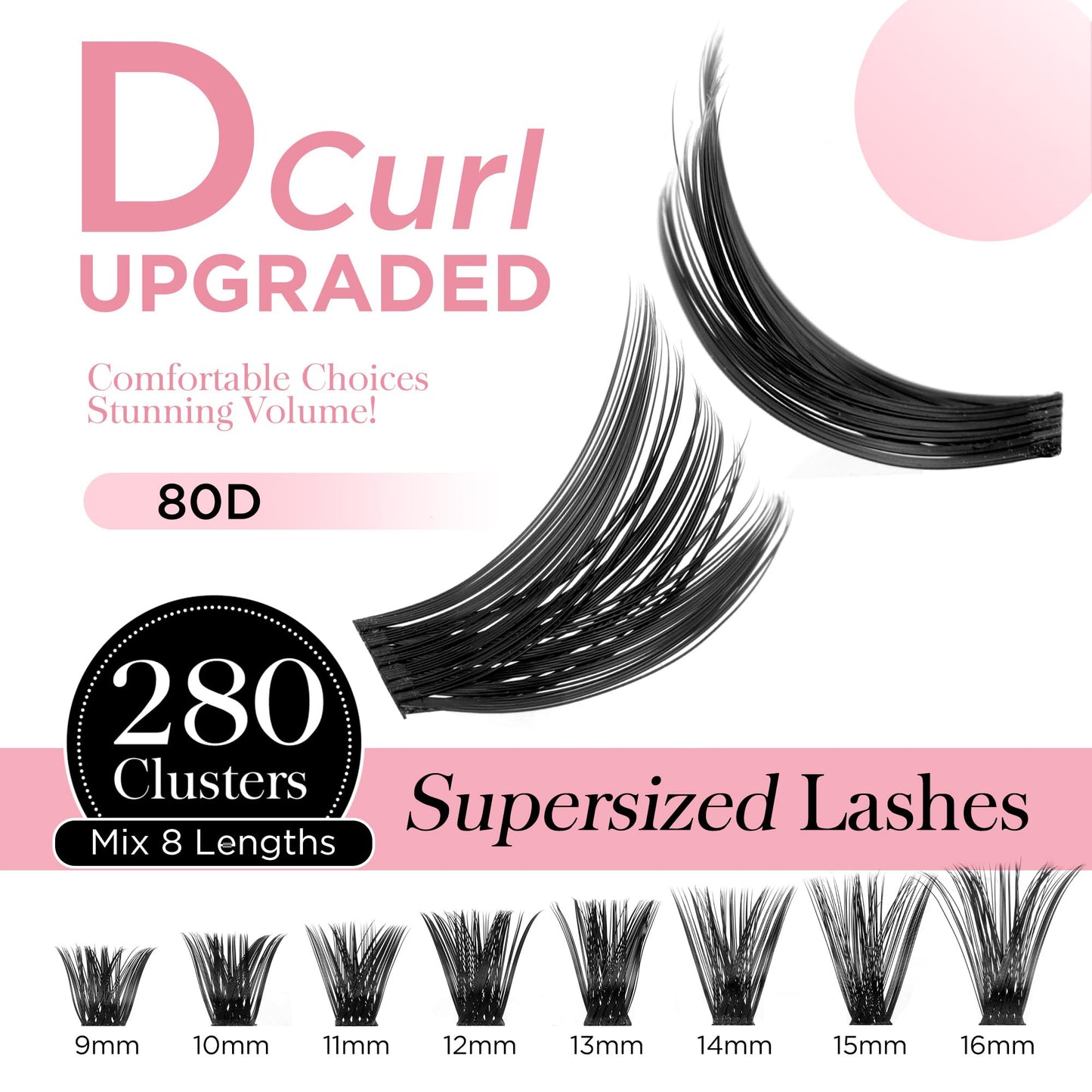 BEYELIAN Lashes Clusters D Curl 280pcs 9-16mm Cluster Lashes Dense Look DIY Eyelash Extensions Super Thin Band & Soft Lashes Reusable Mixed Tray Volume False Lashes (80D)