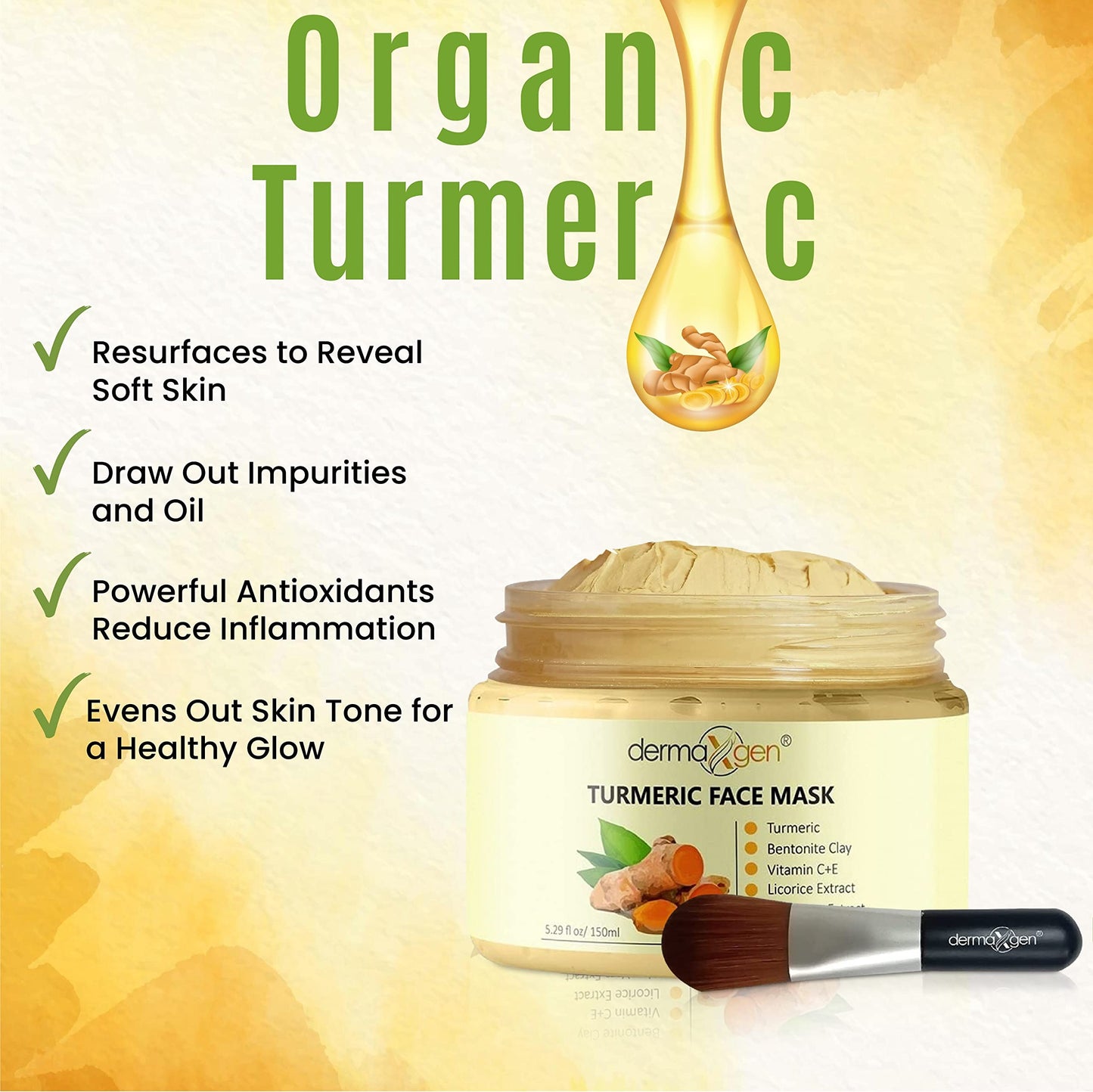 TURMERIC FACE MASK Skin Pigmentation Corrector, Blemish Clearing, Acne Treatment Boosts Circulation and Removes Toxins - Detoxifying All-Natural Organic Face Mask 4.2 FL OZ.