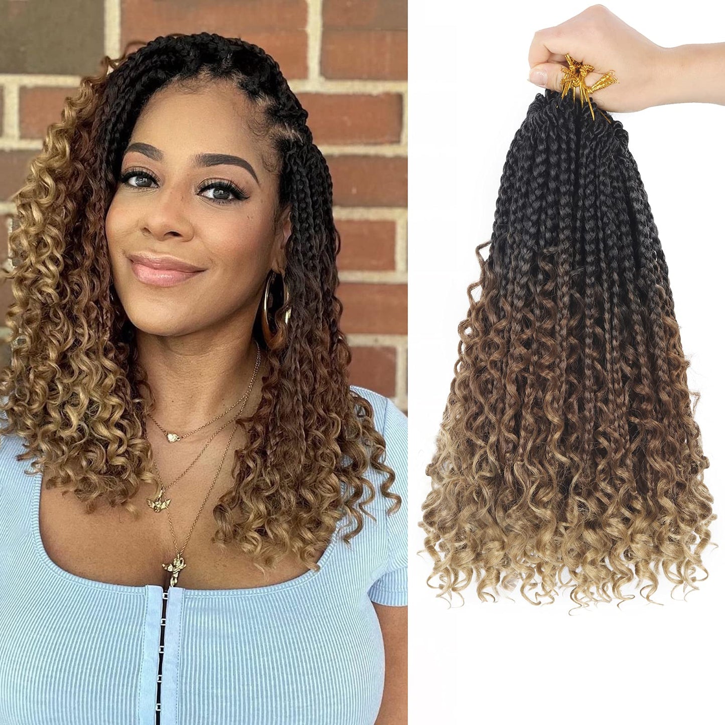 Goddess Box Braids Crochet Hair With Curly Ends 14 Inch Bohomian Box Braids Crochet Braids 8 Packs 3X Crochet Braids Synthetic Braiding Hair Extension for Black Women (14 Inch (Pack of 8), M1B 30 27)